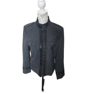 Philippe Adec Jacket Blazer Grey Wool Stretch Blend Hook Eye Front Medium